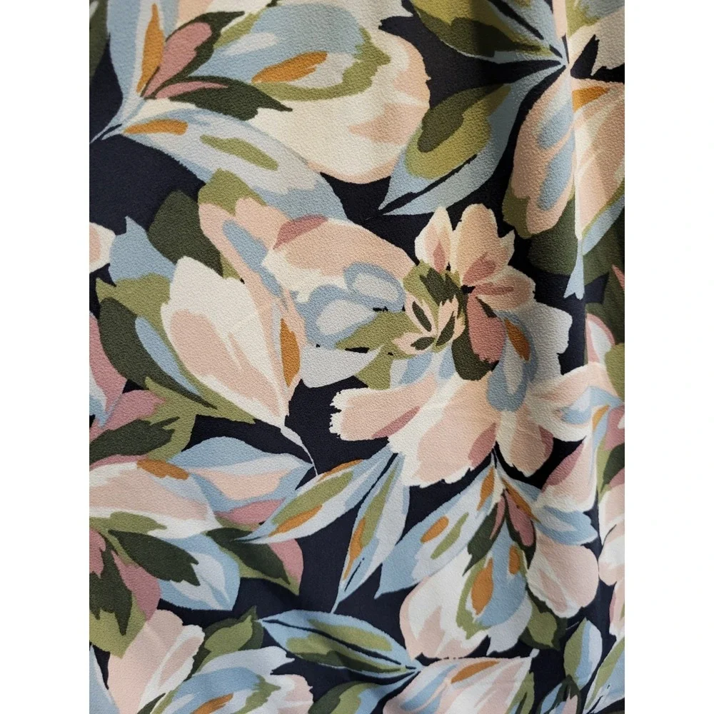 New Joie Sleeveless Blue Pink Floral Faux Wrap Midi Dress Sz M Ruched Stretch